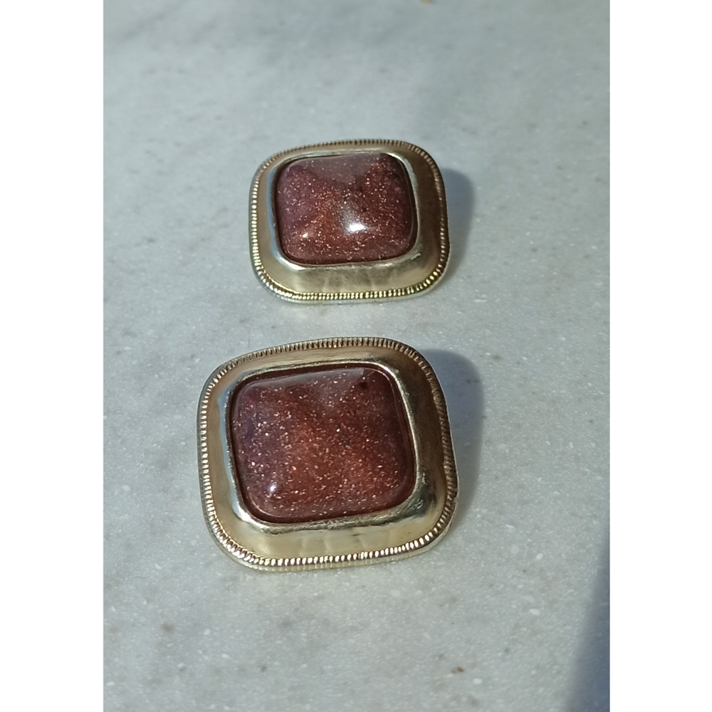 VINTAGE 80s ART DECO STYLE RECTANGULAR Clip on EARRINGS